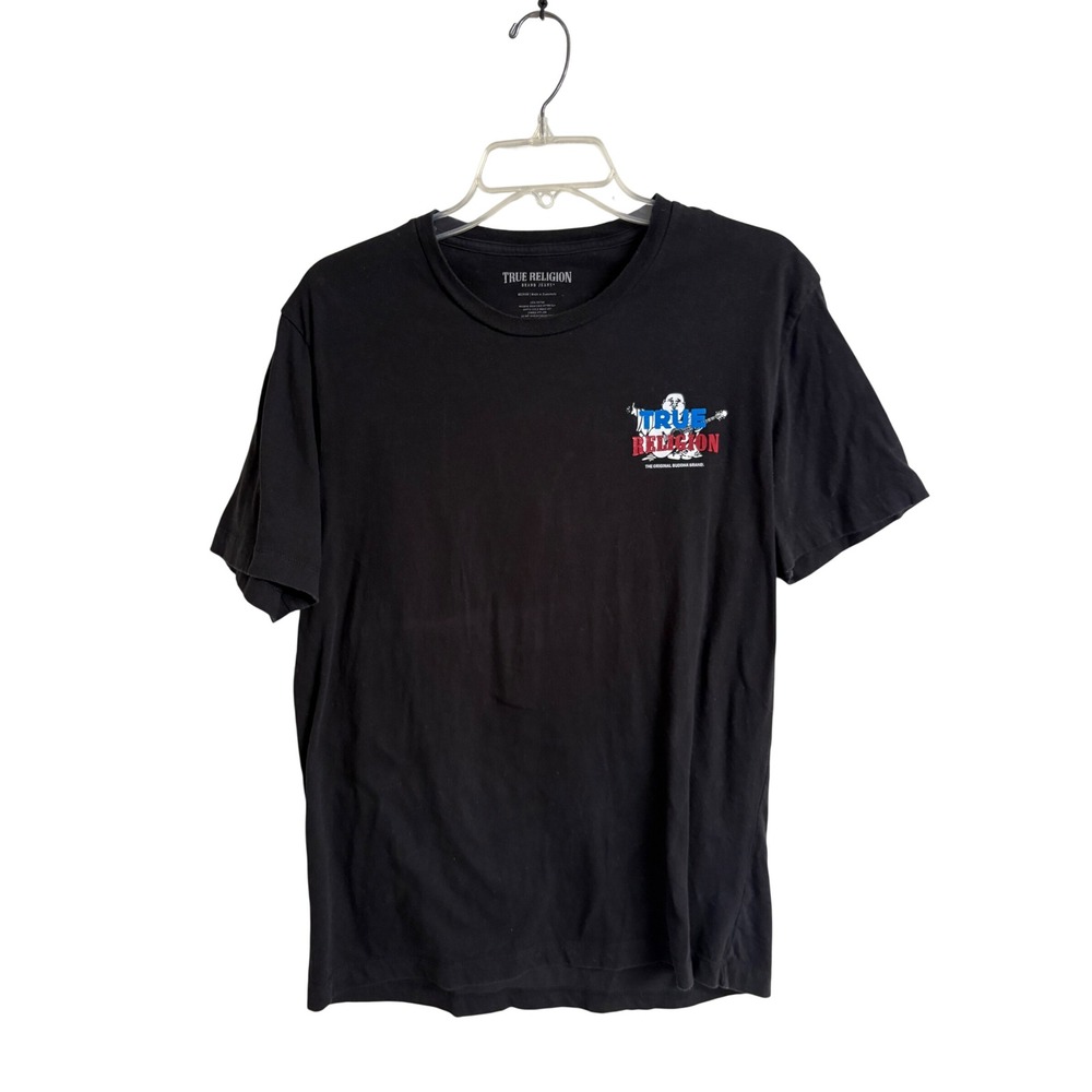 True Religion Mens Graphic T-Shirt Black Buddha Logo Short Sleeve Tee Medium‎